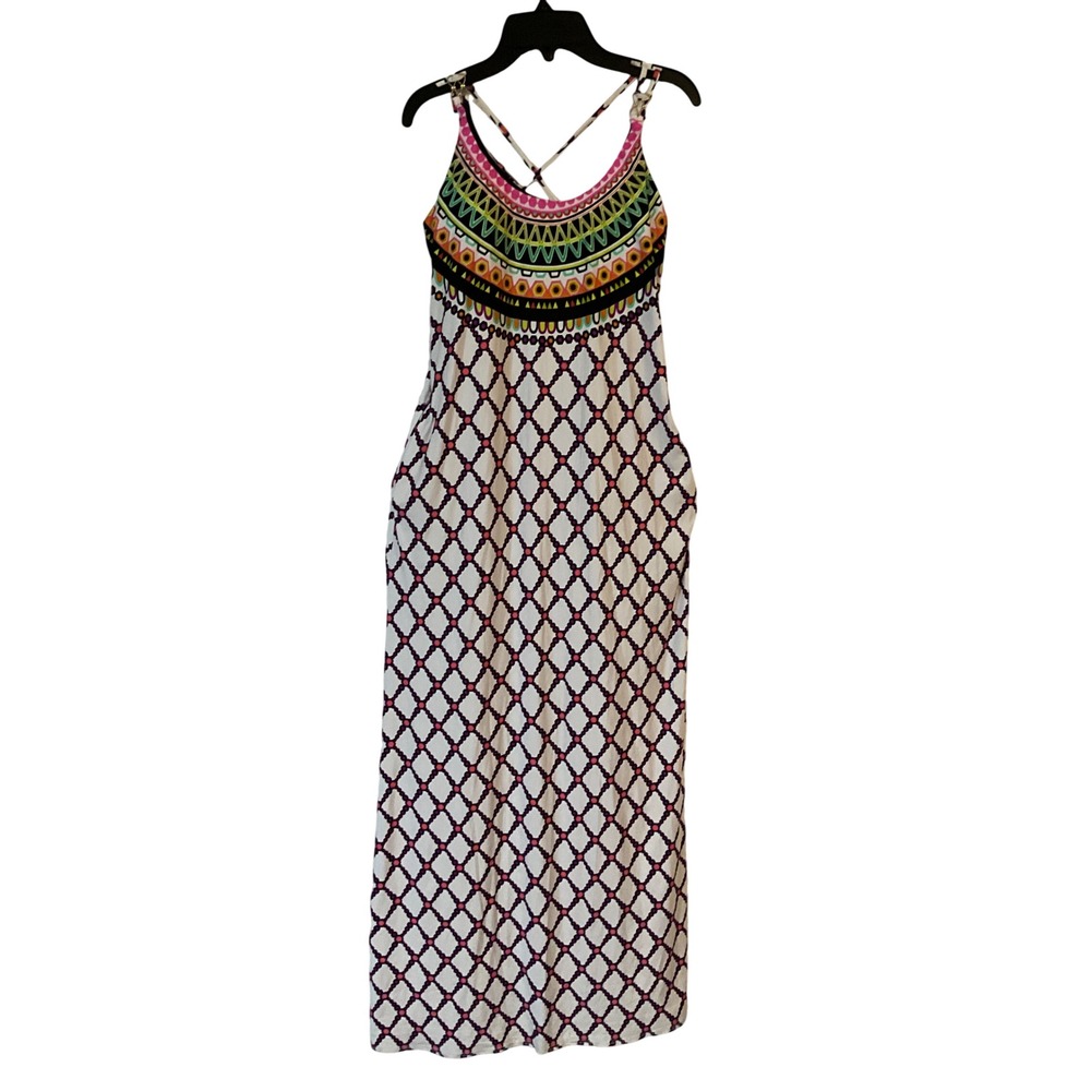 Trina Turk Women Swim Print Maxi Dress Sleeveless Pockets NWT STAIN BOTTOM small
